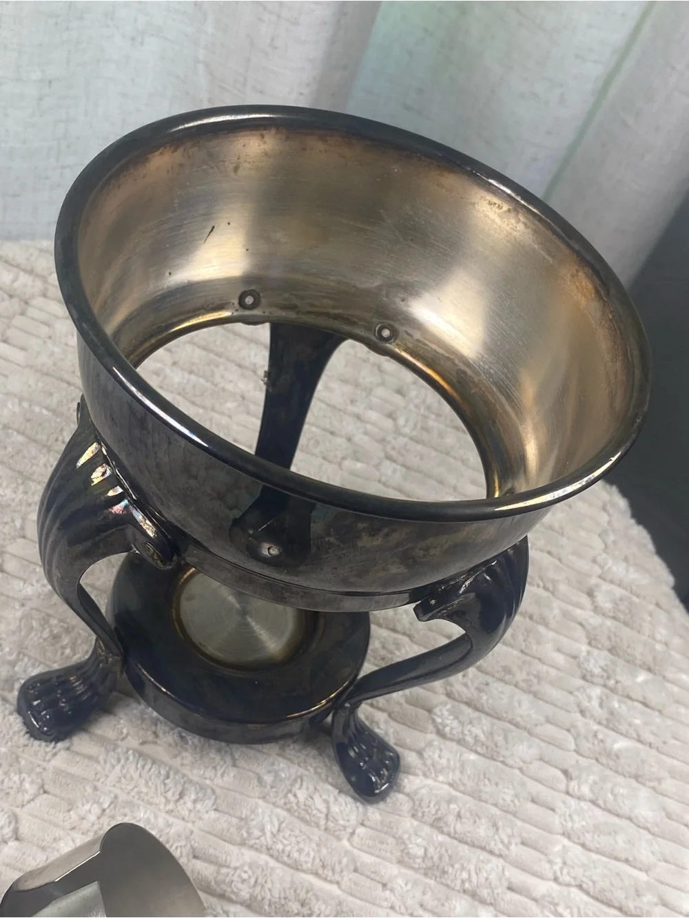 Vintage FB Rogers Silverplate Glass Coffee Carafe & Clawfoot Warmer Stand